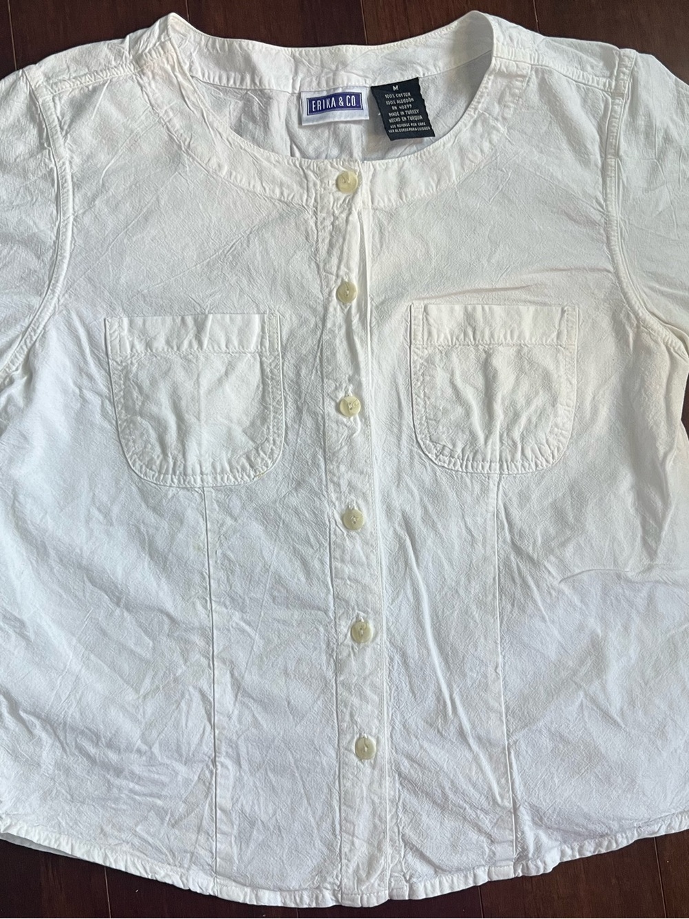 Vintage Erika & Co 100% Cotton Crinkle White Button-up Shirt M